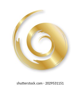 Golden hand painted swirl symbol isolated on white background