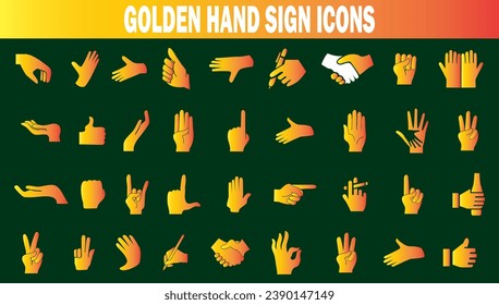golden hand sign icons. Hand gestures, signals.