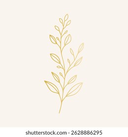 Golden hand-drawn botanical branch on soft beige background.