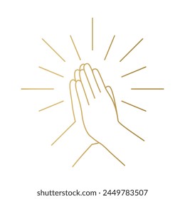 golden hands in praying position with sunburst; it's ideal for religious publications, church newsletters, or spiritual websites- vector illustration