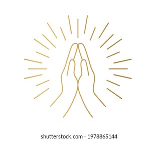 golden hands in praying position- vector illustration