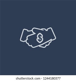 Golden handshake icon. Trendy flat vector line Golden handshake icon on dark blue background from Business  collection. 