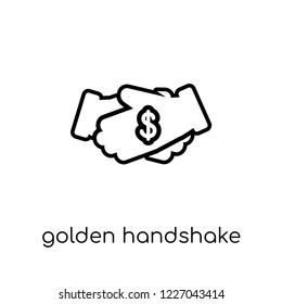 Golden handshake icon. Trendy modern flat linear vector Golden handshake icon on white background from thin line Business collection, editable outline stroke vector illustration