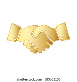 Golden handshake icon. Vector illustration. Golden handshake symbol isolated on white background. The concept of a successful transaction