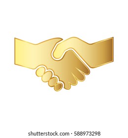 Golden handshake icon. Vector illustration. Golden handshake symbol isolated on white background. The concept of a successful transaction