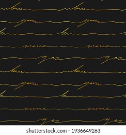 Golden handwritten cursive romantic lettering elegant pattern. Vector seamless pattern design for textile, fashion, paper, packaging, wrapping and branding