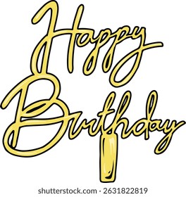 Golden Handwritten Happy Birthday Lettering on White Background