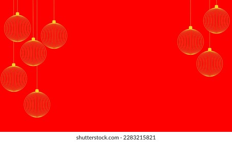 Golden hanging balls in red background, vector design for 
 greeting templates, presentations, posters, banners, flyers, backdrops, greeting cards during Christmas, Chines new year seasons