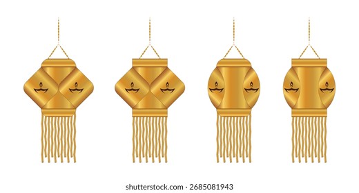 Golden hanging lanterns vector illustration for Diwali festive decoration, Asian traditional ornament design