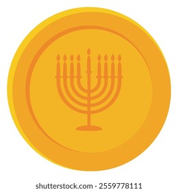 Golden Hanukkah coin with menorah symbol in center Vector