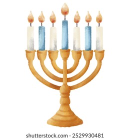 Golden Hanukkah Menorah with Blue and White Candles