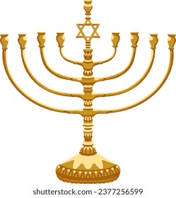 Golden Hanukkah menorah with burning candles illustration on white background vector, flat pattern
golden menorah with five lit candles, hebrew, israel, Hanukkah