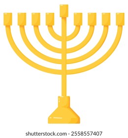 Golden Hanukkah Menorah Illustration Isolated on White Background. Elegant Hanukkah Candlestick for 8 Candles Design for Jewish Holiday, Festival of Lights, and Religious Celebrations