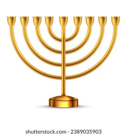 Golden hanukkah menorah. Jewish holiday banner. Ancient ritual religious candle menorah. Vector illustration. Eps 10.