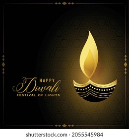 golden happy diwali diya background design