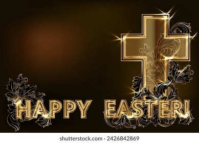 Golden Happy Easter Cross VIP-Karte, Vektor-Illustration