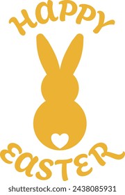 Golden Happy Easter design with text and easter bunny.