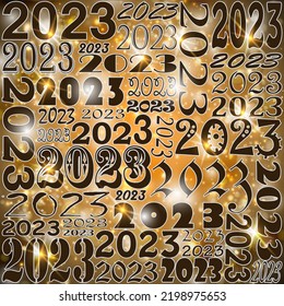 Golden Happy New 2023 year background, vector illustration