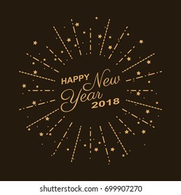 Golden happy new year 2018 with fireworks on black color background