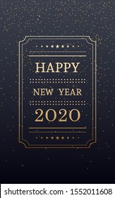 golden Happy new year 2020 in vertical with glitter on black color background