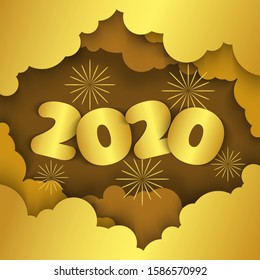 golden happy new year 2020 with a paper cut style. happy new year golden paper 

edition.