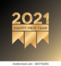 Golden happy new year 2021 luxury with ribbon design vector illustration.