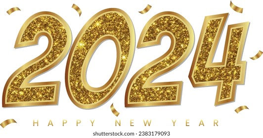 Golden Happy new year 2024 lettering typography