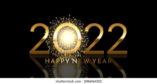 Golden happy new year background with a firework design