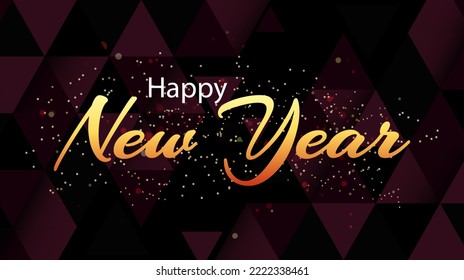 Golden happy new year handwritten calligraphy. Greeting card, festive holiday banner on dark background. Vector illustration