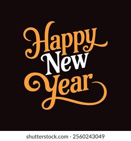 Golden Happy New Year Text Typography Vector Art Illustration with Black Background Best for Posters, Greeting Cards, Celebration Design