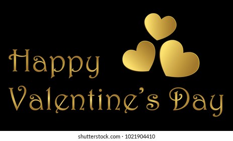 Golden Happy Valentine's Day Greeting on Black Background