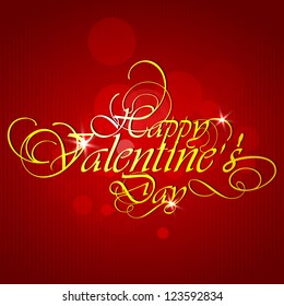 Golden Happy Valentines Day text on red background. EPS 10.