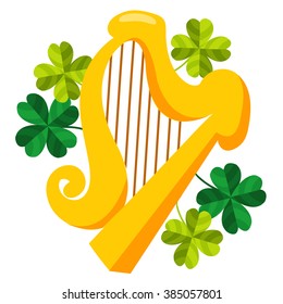 Golden harp and four-leaf clover.