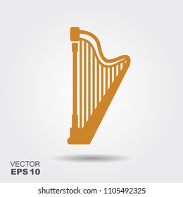 Golden harp icon. Flat design style vector illustration