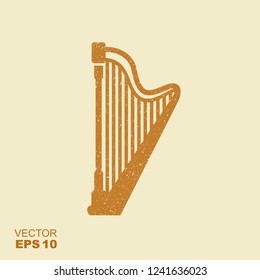 Golden harp icon. Flat design style vector illustration with scuffed effect in a separate layer