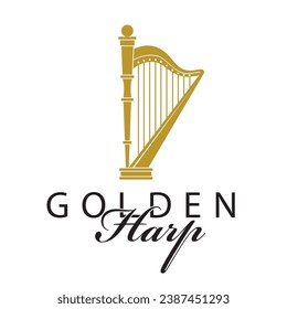 golden harp icon isolated on white background