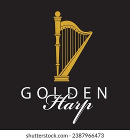 golden harp icon isolated on black background