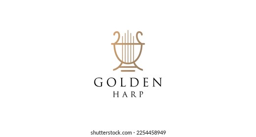 golden Harp Logo Icon Design Template Vector Illustration with business card design.