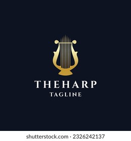 Golden harp logo icon design template flat vector