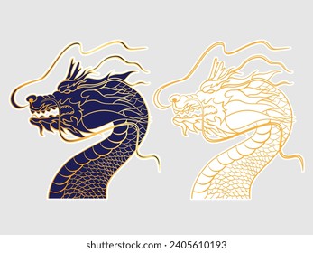 golden head dragon chinese asia culture animal design 