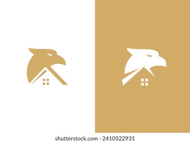golden head eagle logo set with home linear style icon design template.