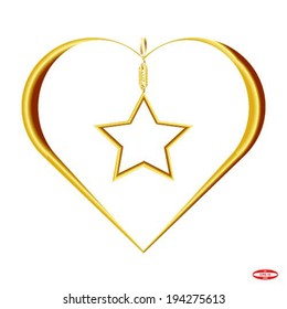 golden hear with star isolated on white background vector