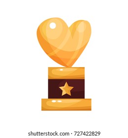 Golden heart award, trophy statuette cartoon vector Illustration