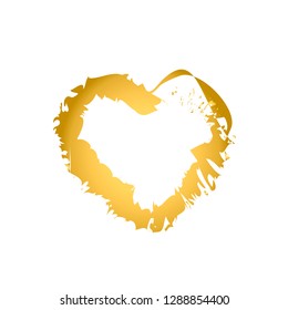Golden heart in a casual model with sparks and drops.Golden heart, vector illustration on a white background. Cute simple realistic design. For use in Valentine's Day love card,poster, flyer, sticker