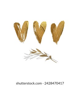 Golden heart collection icon, love symbol, isolated on white, vector. Abstract gold glittering textured art illustration