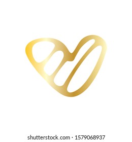 golden heart doodle element. Valentines day element