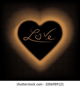 Golden Heart Frame with Halftone dots effect Valentines day background, Vector illustration EPS10