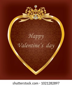 Golden heart frame on red background for Valentine's  day