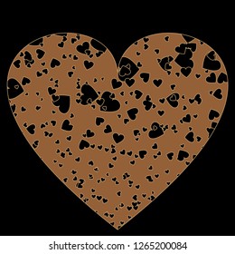 Golden Heart frame of small hearts icon vector. Love symbol. Valentine s Day sign, emblem isolated on black background, flat style for graphic and web design, logo.