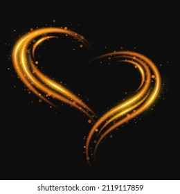 Golden heart frame with sparkles. Light effect. Vector illustration 